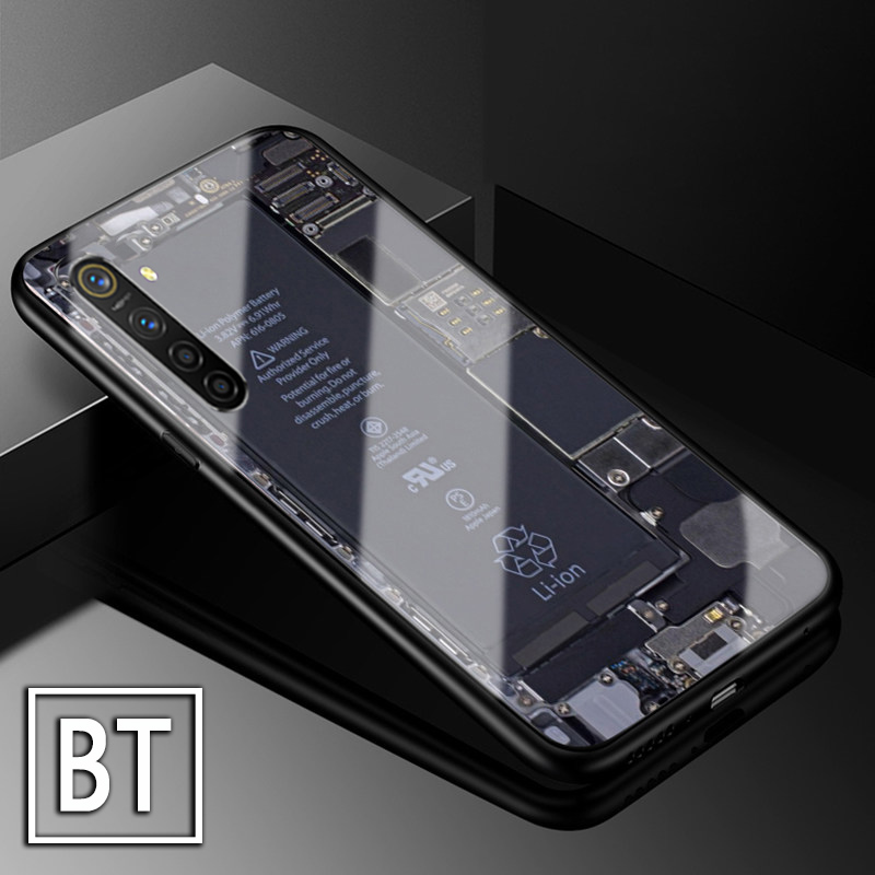 For Realme XT Back Cover Version Theme Case Tempered Glass Protection shockproof Cover for Realme XT case Transparent Circuit Board Design Full Coverage Phone cases. 