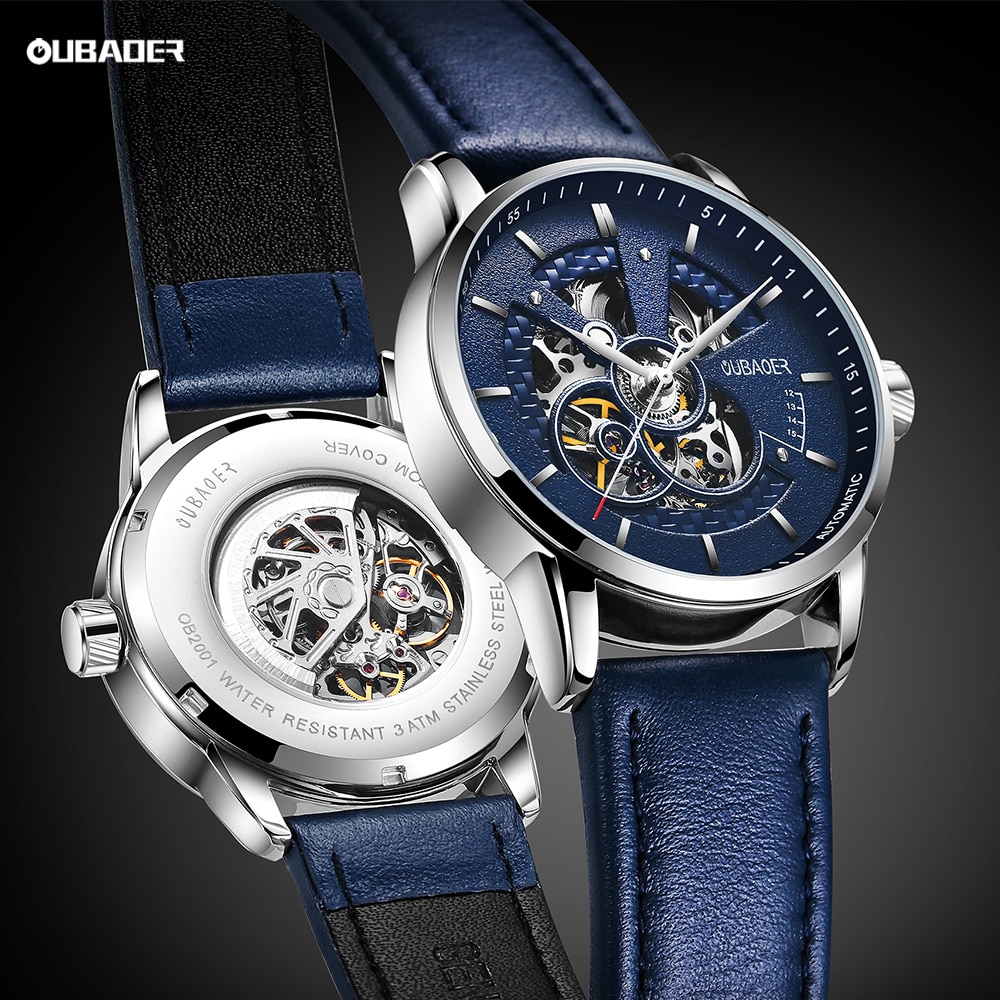 OUBAOER Mens Watches 2021 Mechanical Automatic Top Brand Luxury Tourbillon Self Winding Leather Sport Wristwatch. 