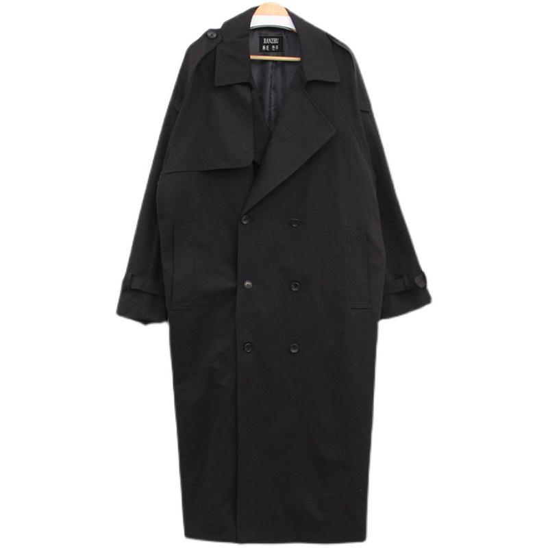 Autumn Korean Style Super Long Men's below the Knee Trench Coat Youth Trendy Handsome Jacket Double Breasted Loose Lace-up Overcoat. 