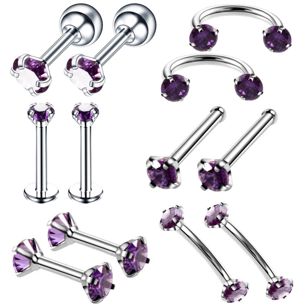 Gofei Brand 12PCS/Set Crystal Labret Piercing Lip Nose Ring Eyebrow Piercing Helix Tragus Piercing Earring Stud Pircing Kit. 