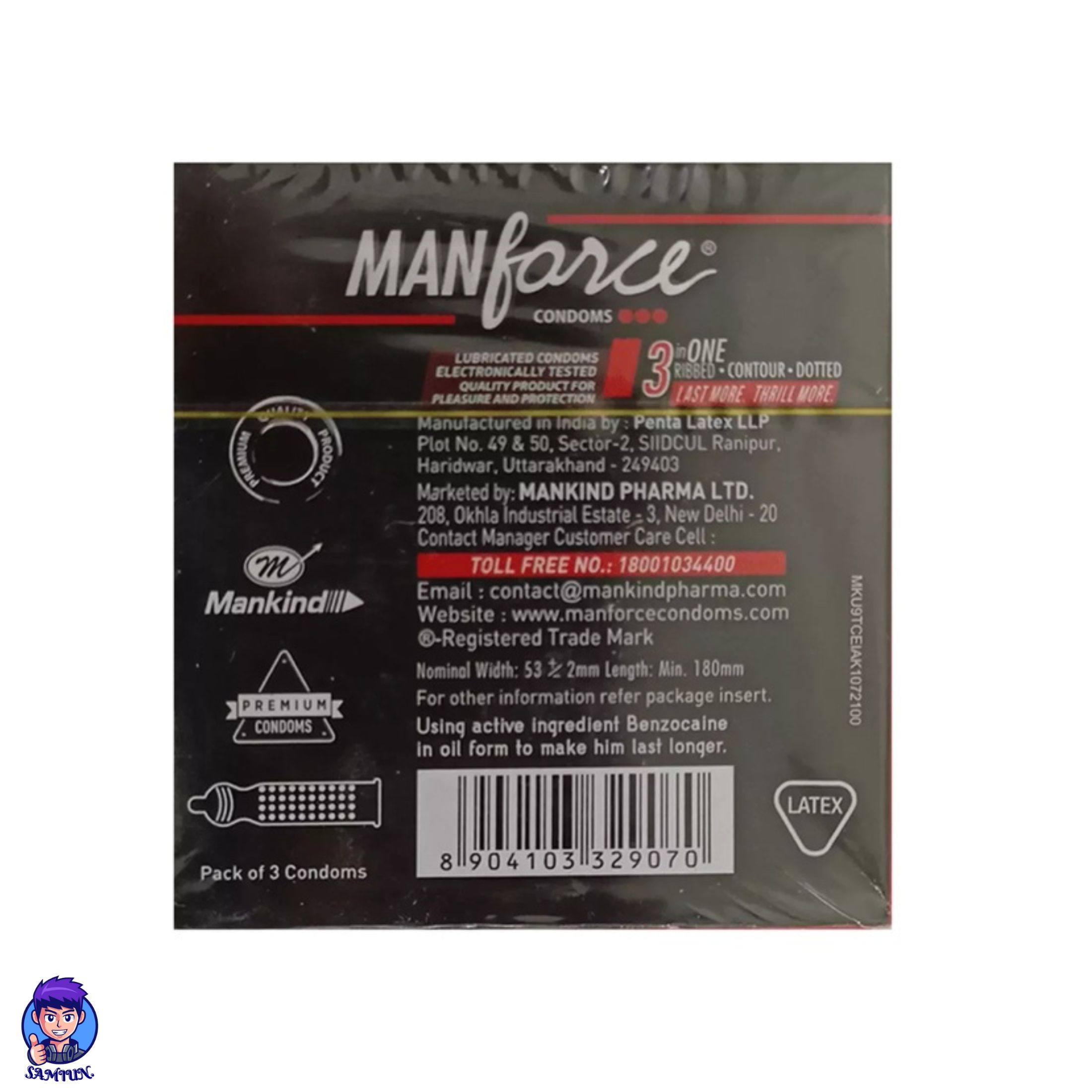 Manforce Condom Overtime Orange Flavoured Ribbed, Contour, Dotted Condom - 3 Pcs in 1 Pack. 