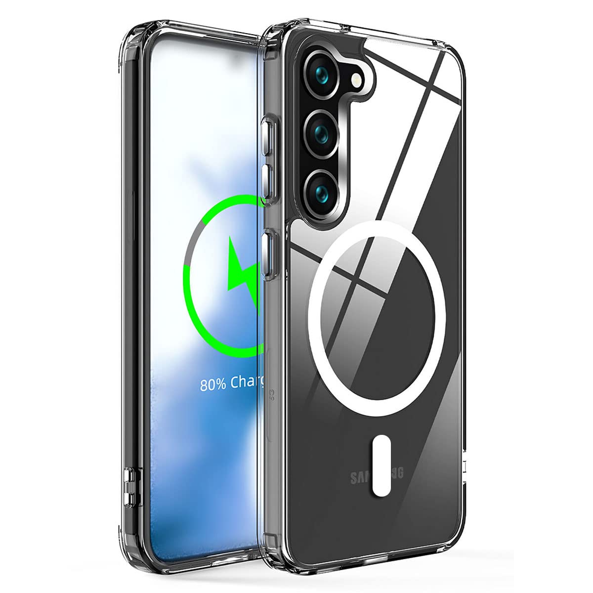For Samsung Galaxy S24FE Mobile Cover MagSafe Compatible Shockproof Transparent Slim Fit Wireless Charging supported Frosted Border Phone Back Case Mobile Cover