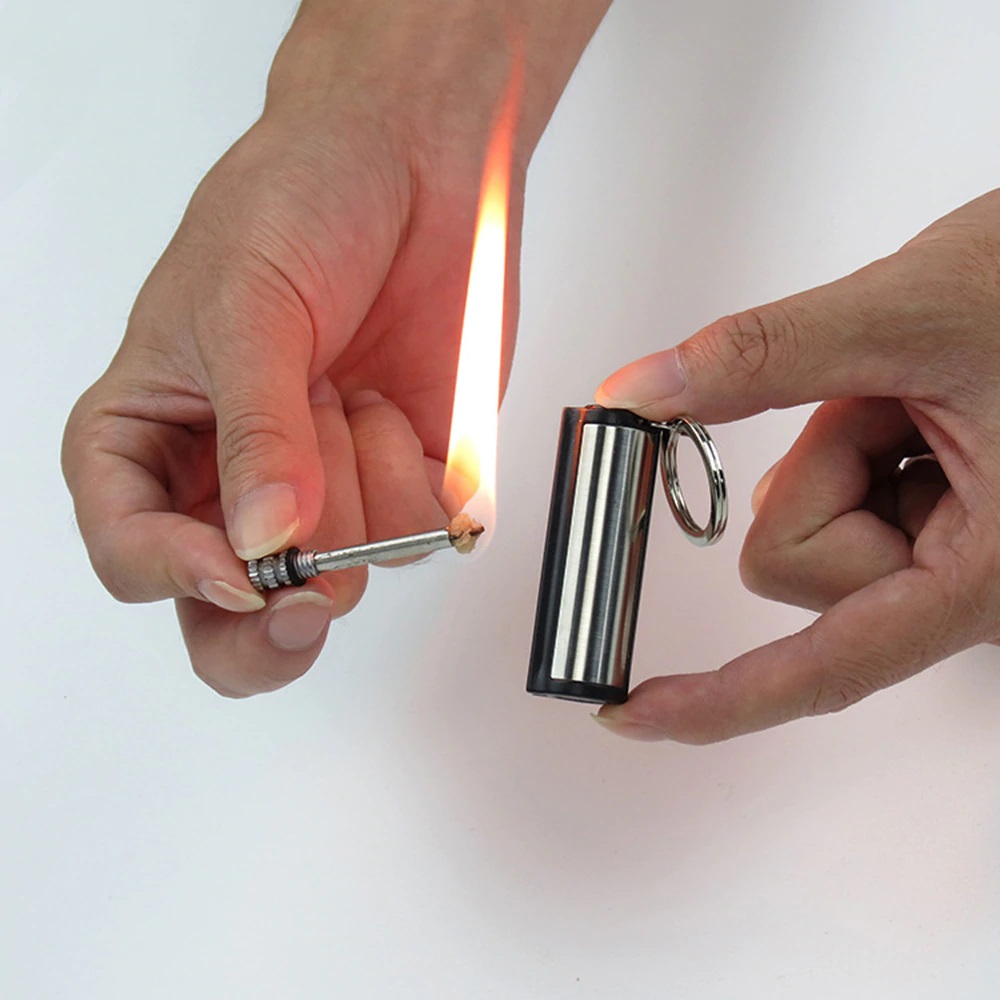 Permanent Match Fire Starter Tool Cigarette Lighter Keychain Ring Survival Tool - gas lighter. 