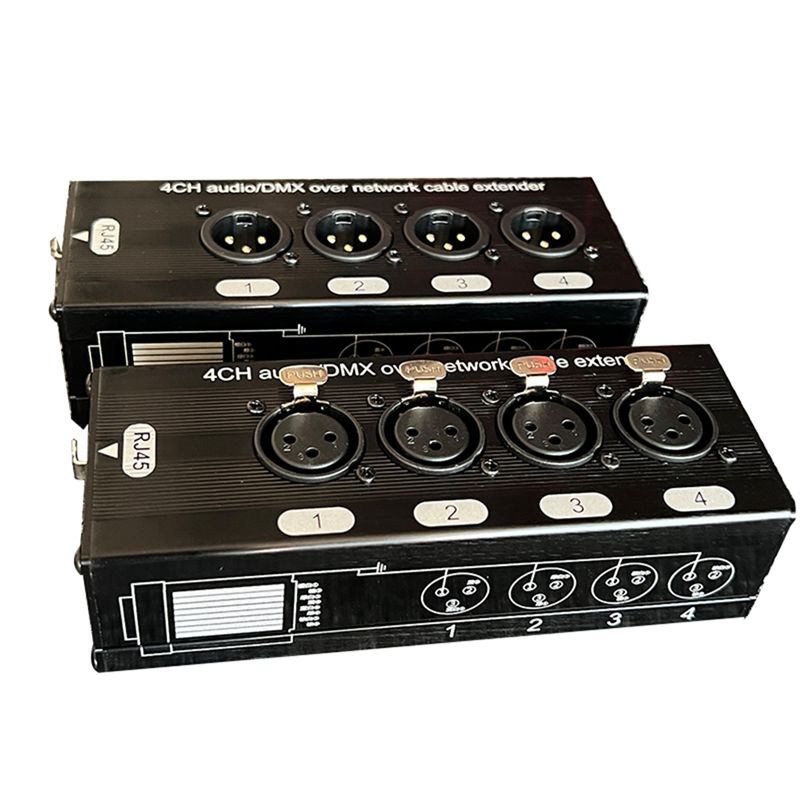 1Pair 4-Channel 3-Pin XLR Audio and DMX over Network Cable Extender DMX512 Network Signal Extender 1 Male+1 Female Black