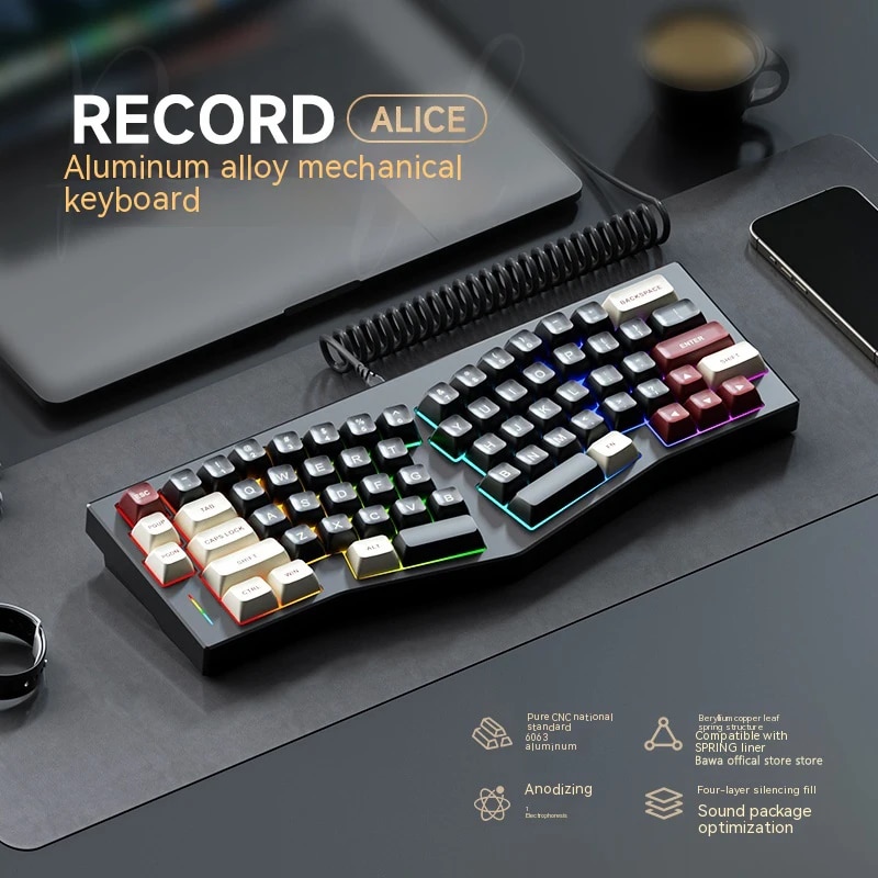 Weikav Record 68-Key Keyboard Alice Aluminium Mechanical Customized Keyboard Kit Hotswap Dynamic Rgb Gaming Ergonomic Mac Office. 