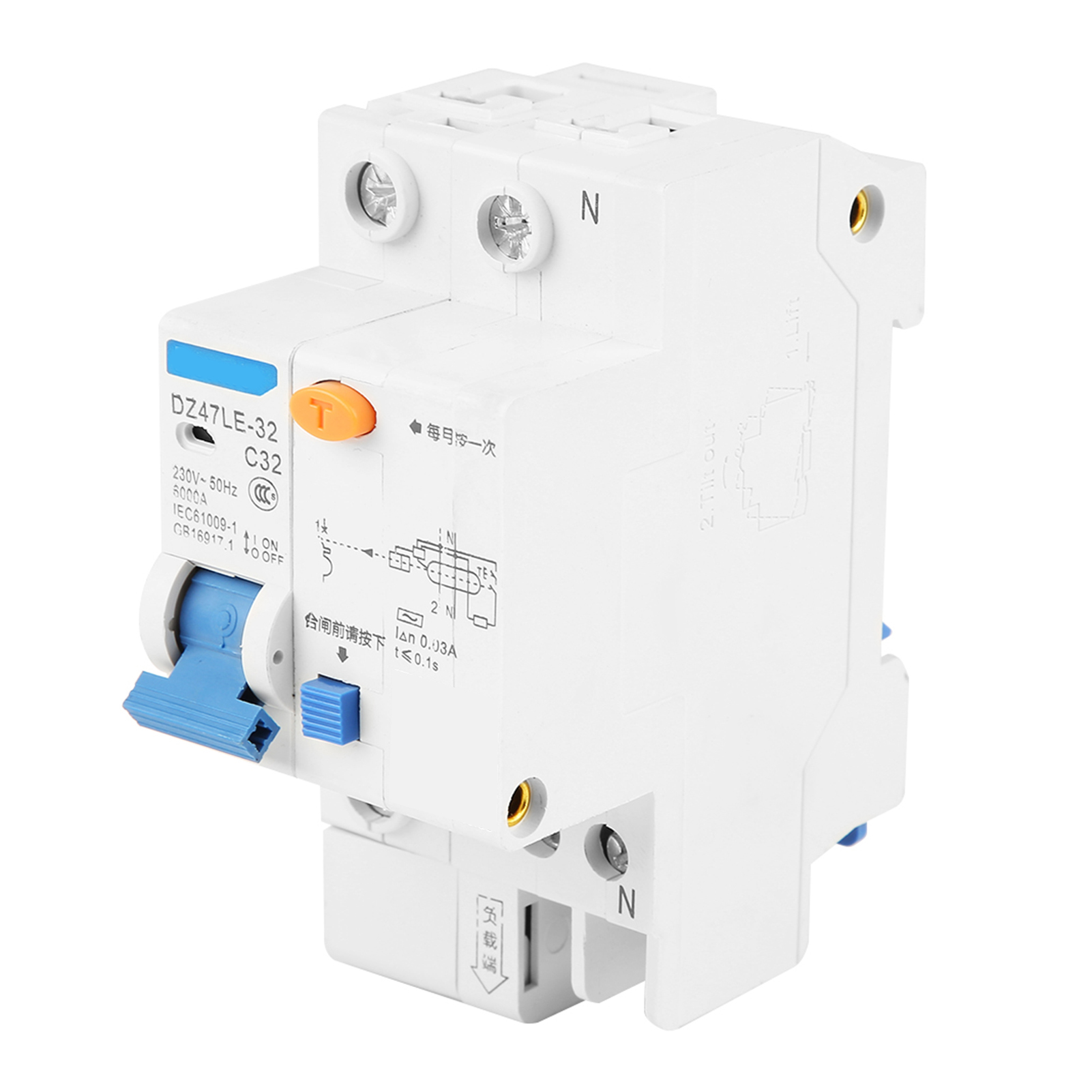 DZ47LE-32 1P+N C32 RCCB Residual Current Circuit Breaker 30mA 230/400V. 