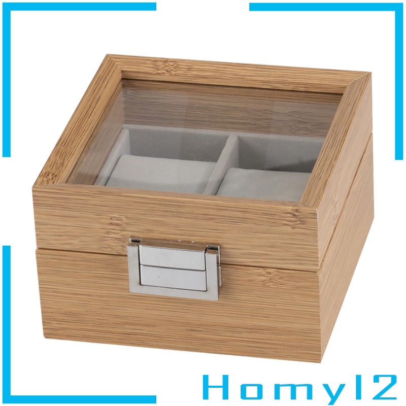 [HOMYL2] Wooden Watch Box with Mirror Soft Pillow Organizer Storage and Display. 