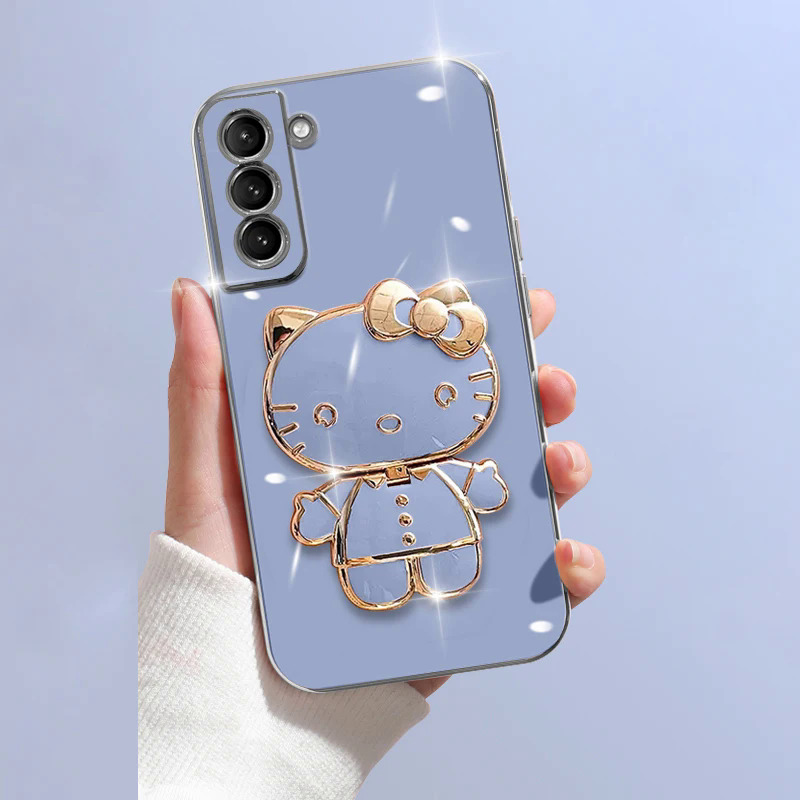 Plating Hello Kitty Phone Case for Samsung Galaxy S23 S22 Ultra S21 S20 FE S10 S9 S8 Note 20 9 8 Plus 10 Lite Mirror Rack Cover PCardiaCP. 