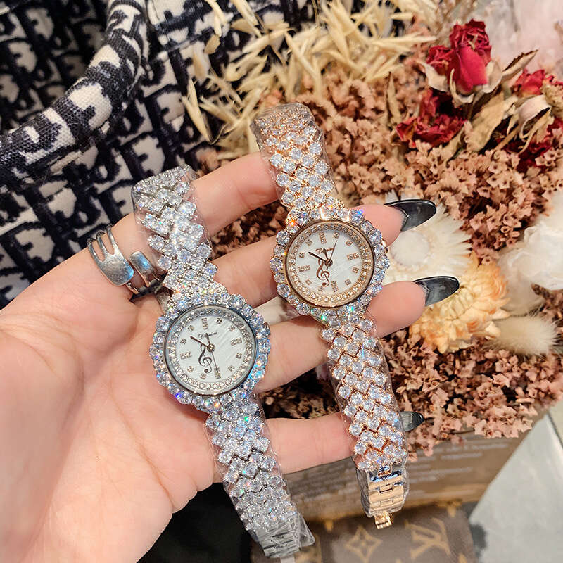 Timmy's New Fashion Full Diamond Bracelet, Notes, Shell Face Quartz Waterproof Watch, Women's Watch. 