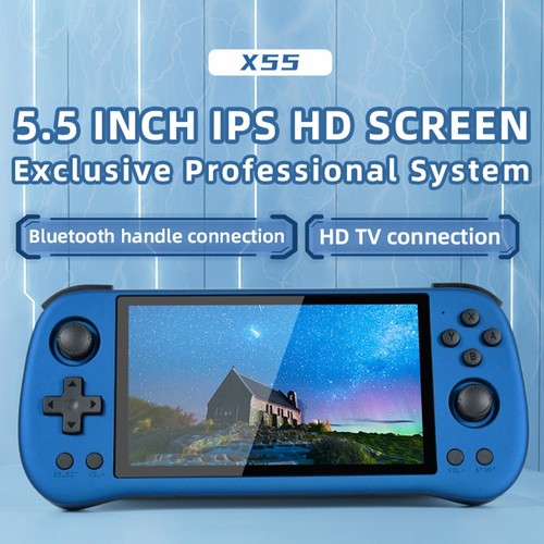 Powkiddy X55 Game Console, 5.5'' IPS Screen, JELOS OS, 2GB LPDDR4X, 16GB+64GB TF Card, 8000+ Games