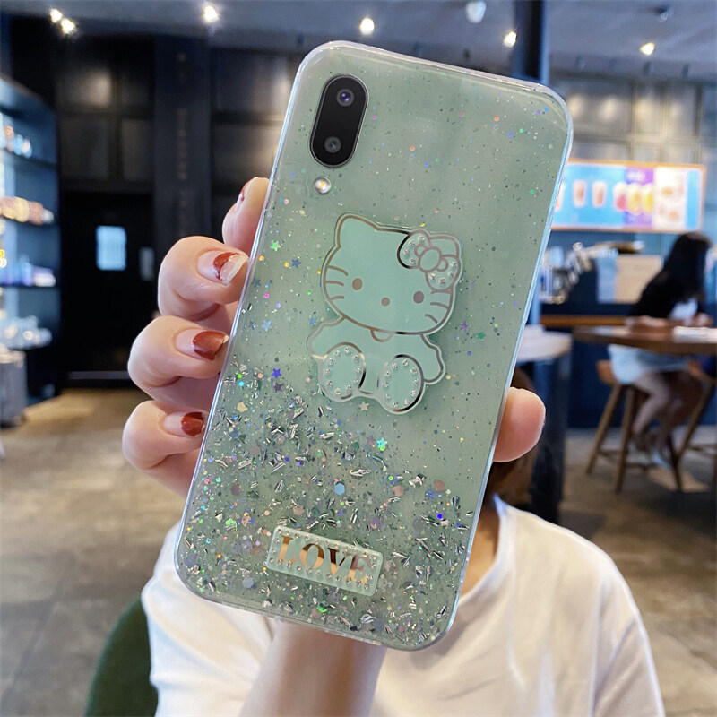 Phone case Samsung Galaxy M02 Shiny Ring Case Glitter Soft Transparent Hello Kitty Cases For Samsung M02 Back Cover Stars Moon Girls. 