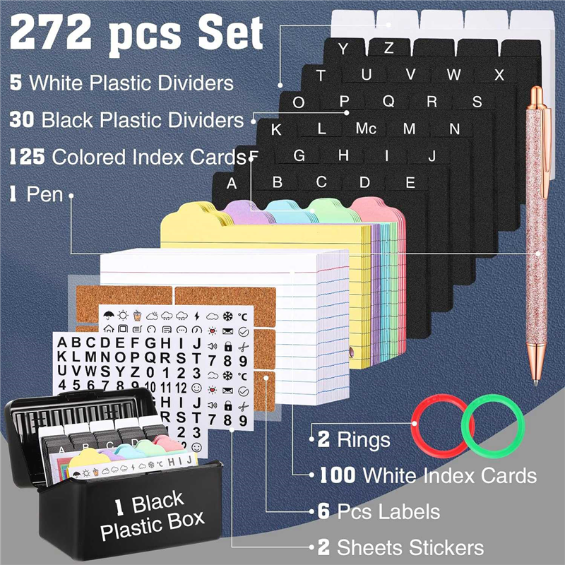 Index Card Holder + Lock Collapsible Index Card Box Fits 3X5-Inch Flash Cards - Business,or Note Card Storage Boxes Paper Index Card Holder. 