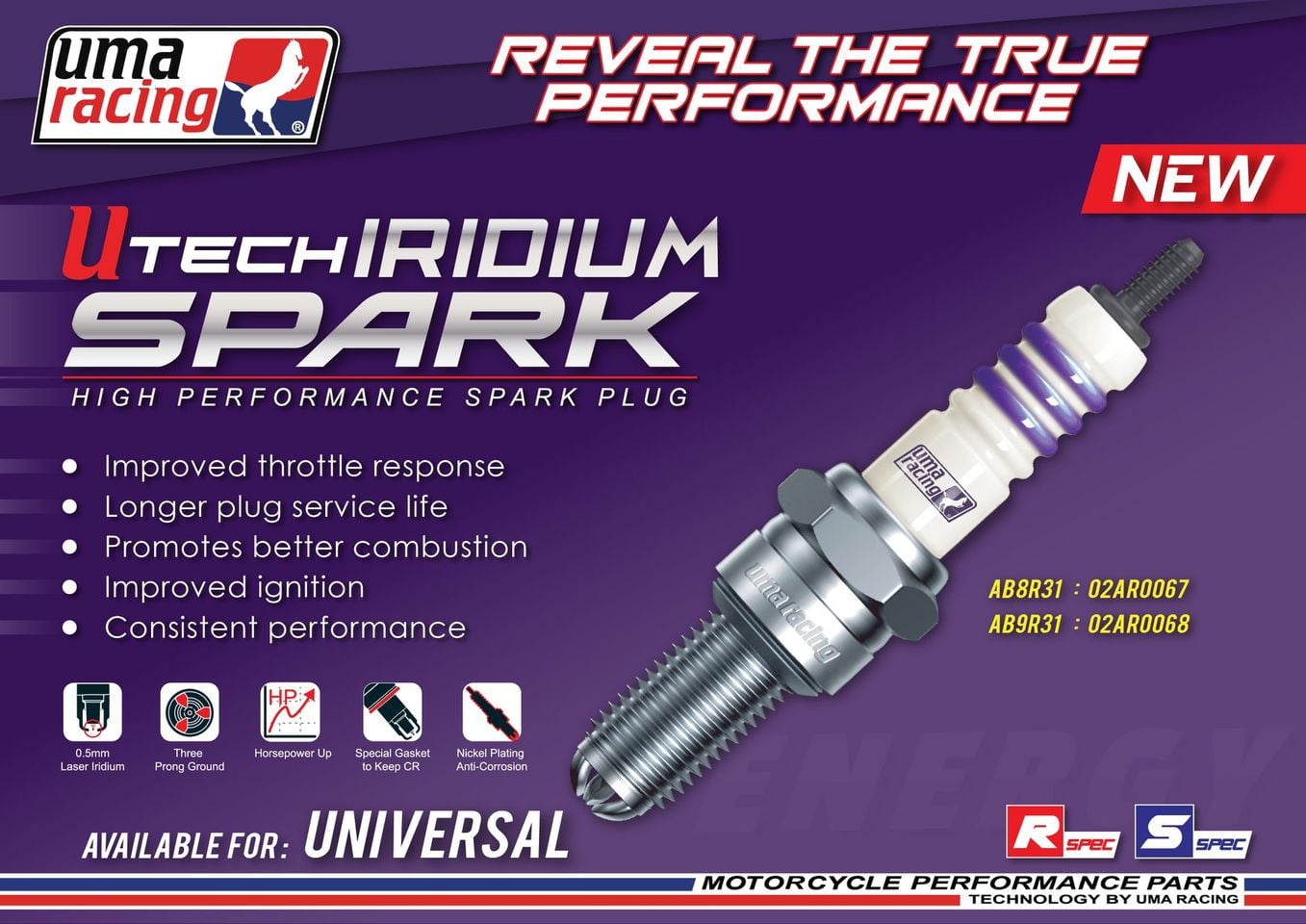UMA RACING HIGH PERFORMANCE UTECH IRIDIUM SPARK PLUG 1 PIECE. 