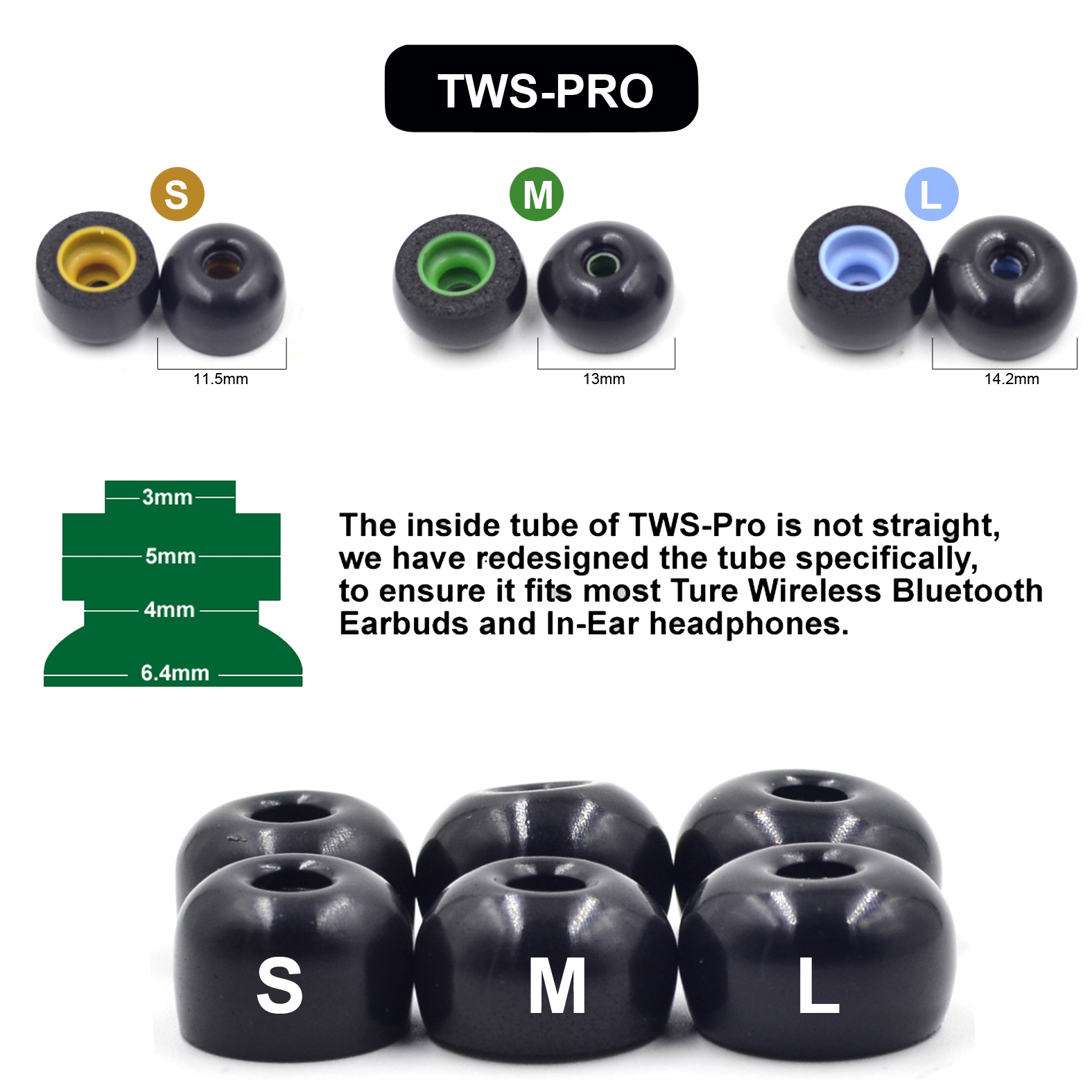 (New)6 PCS Memory Foam Earplugs For TWS Jabra Elite 65T Sony WF-1000XM3 Real Wireless Headset Large. 