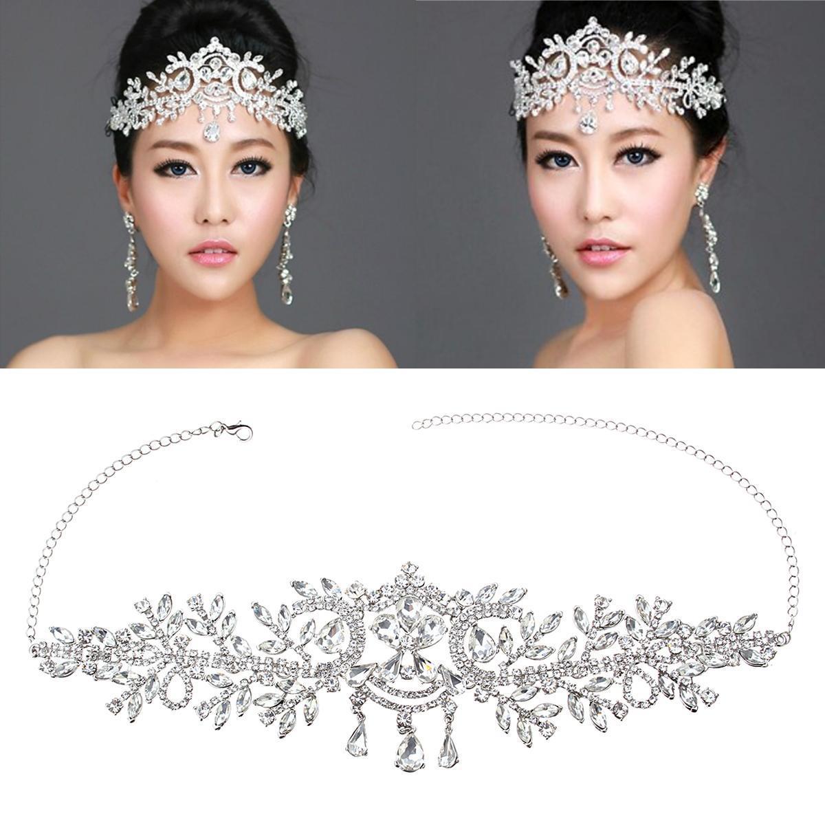 Wedding Silver Bridal Tiara Rhinestone Crystal Crown Pageant Prom Veil Headband