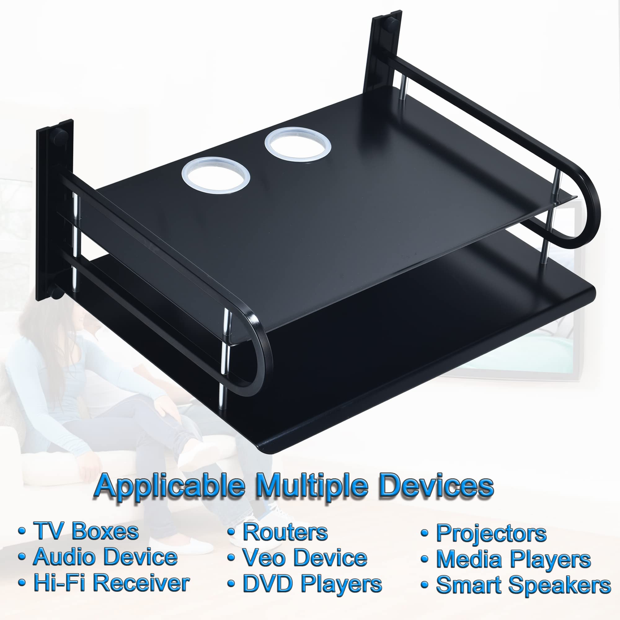 Cable TV Box Bracket Projector Wall Shelf, Floating Shelves For Electronic Devices Such As Router, Modem, TV Box, Media Boxes, Sky Box, Speaker, Game Console. 