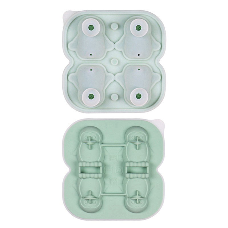 Penguin Ice Cube Mold, Fun Shapes Ice Cube Tray, Make 4 Cute Penguin Ice Balls for Drinks Cocktails Iced Coffee Green