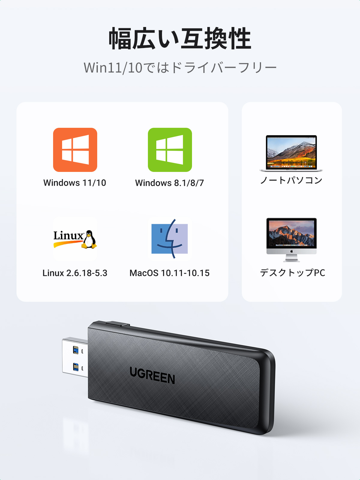 UGREEN CM492 (50340) AC1300 Dual Band Wireless USB Adapter - USB 3.0 - 867Mbps/400Mbps high speed without loading and loss - Compact Mini Size meets the needs of carrying. 