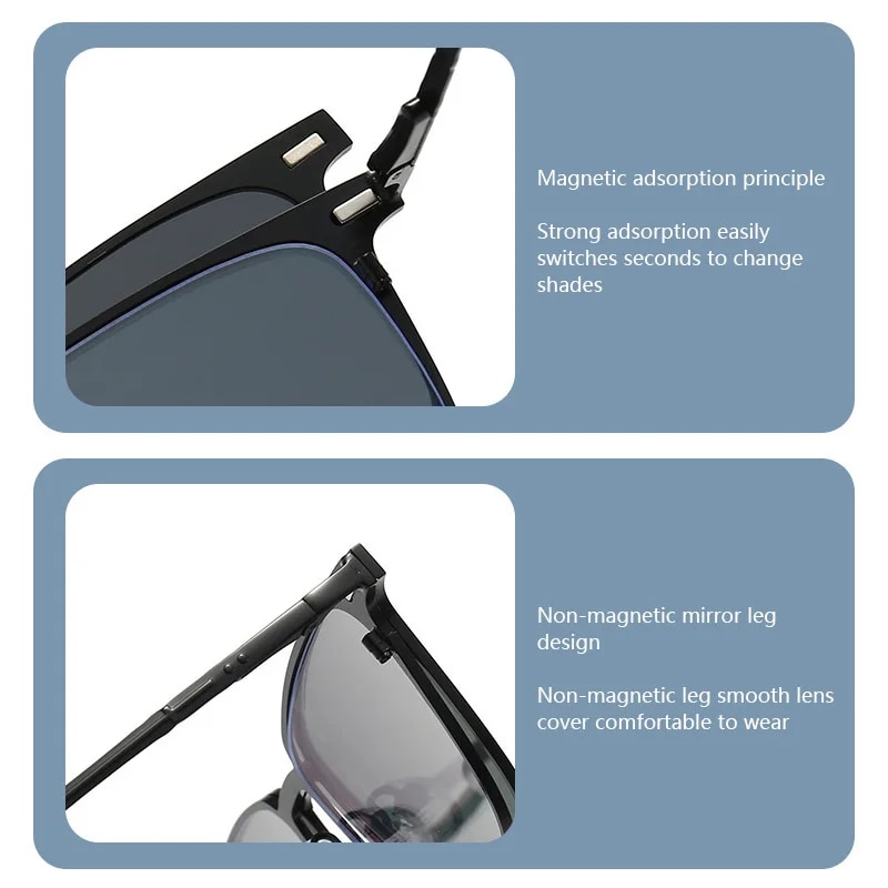 Multi-Use 3 In 1 Glasses Set Metal Blue Light Blocking Glasses with 2Pcs Magnetic Clips On Polarized/Night Vision Sunglasses New. 