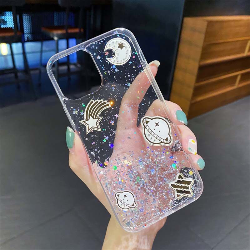 For Redmi A2 A1 Case Sparkling Soft Transparent Silicone Space Planet Stars Moon Girl Anti Fall For Xiaomi Redmi A1 Back Cover. 