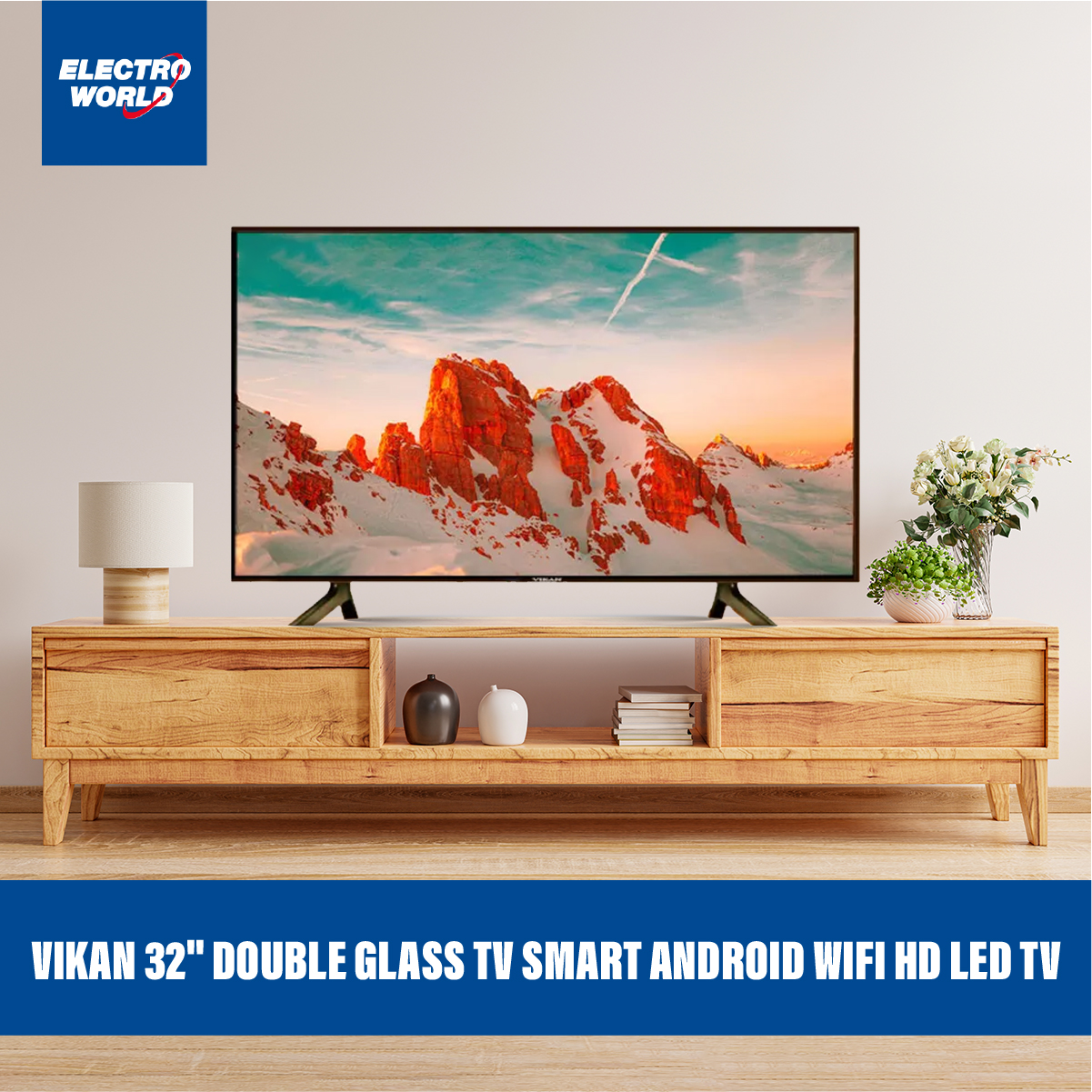 Vikan 32'' Double Glass tv Smart Android wifi Hd Led Tv 4k Supported Ram 2 gb Rom 16 gb
