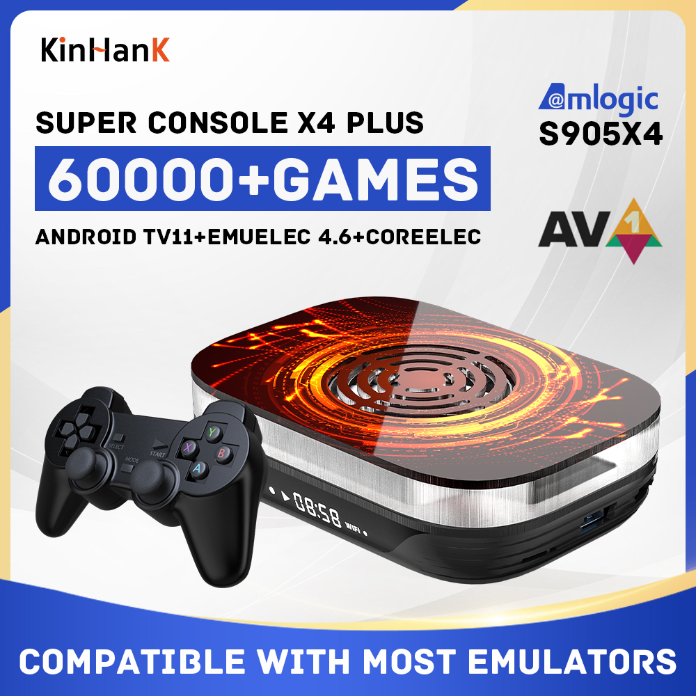 KINHANK Amlogic S905X4 Super Console X4 Plus Retro Game Console Built-in 60000 Games for NDS/Sega Saturn/DC/MAME/SS 4K HD TV Box