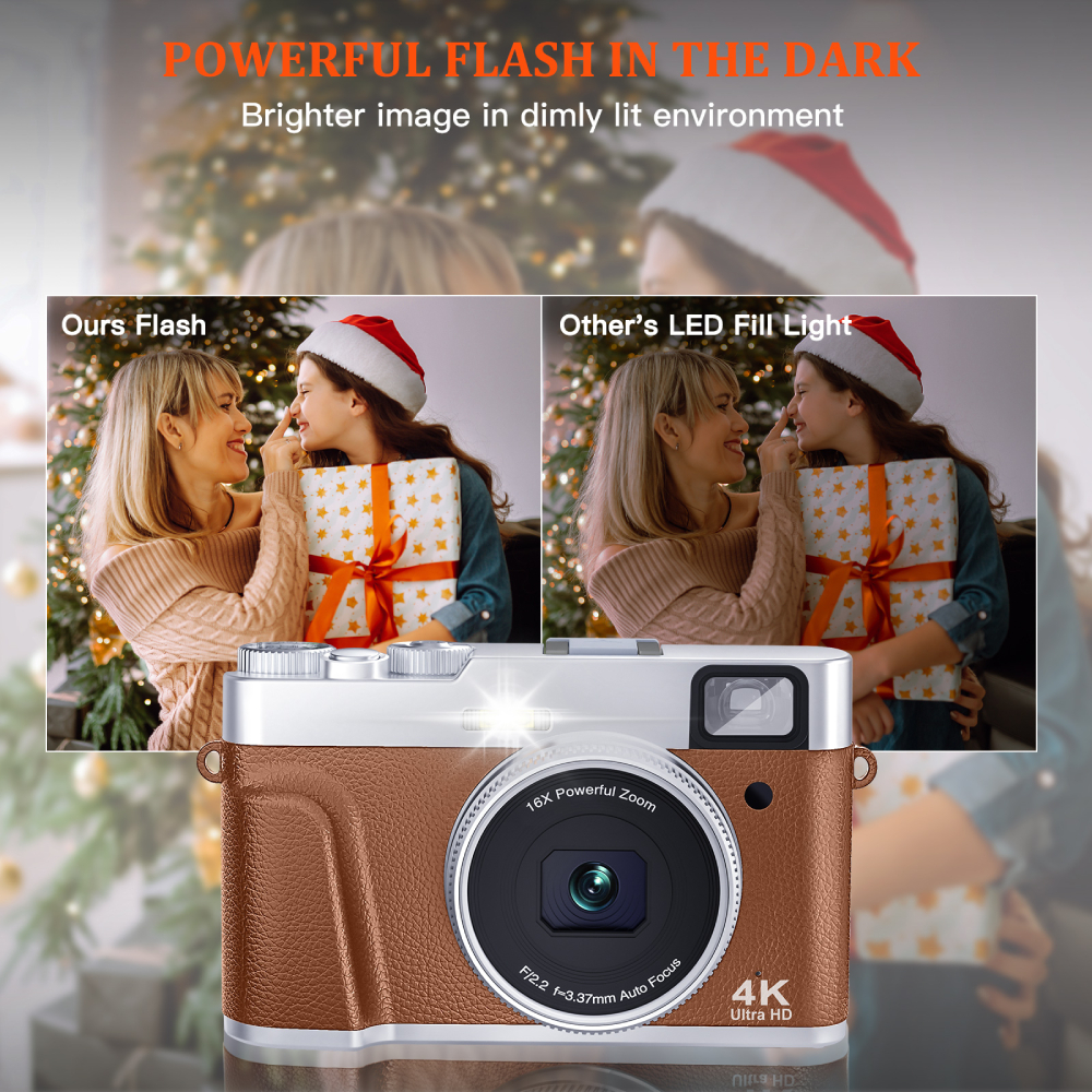 4K Digital Camera Auto Focus 48MP Vlogging Camera for YouTube and Anti-Shake Video Camera with Viewfinder Flash Dial. 