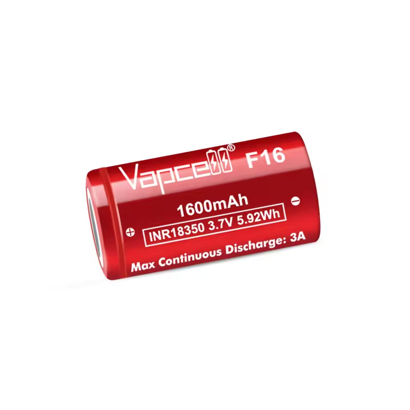 Original Vapcell F16 INR 18350 Battery 1600mAh 3A 3.7V Highest Capacity 18350 Lithium Ion Battery Flat Top For Flashlight Camera. 