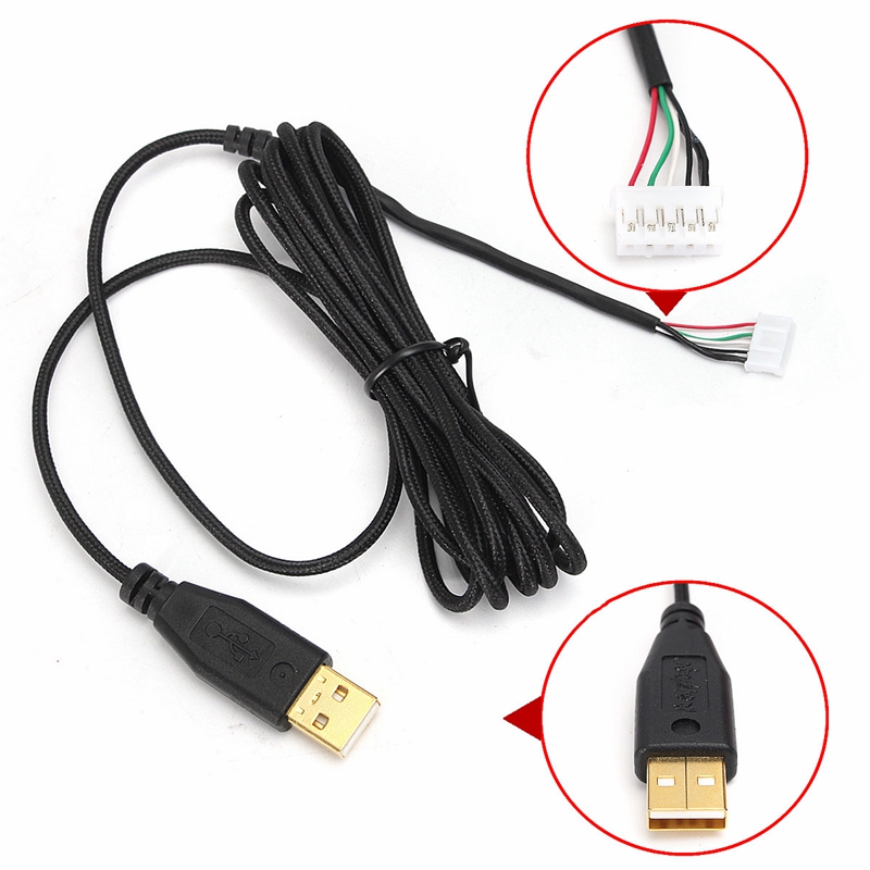 Usb Cable Mice Line For Razer Deathadder Hex Molten 2012 Approx. 2.1M 5 Wires 5 Pins Black Gold Plated Replacement Gaming Mouse. 
