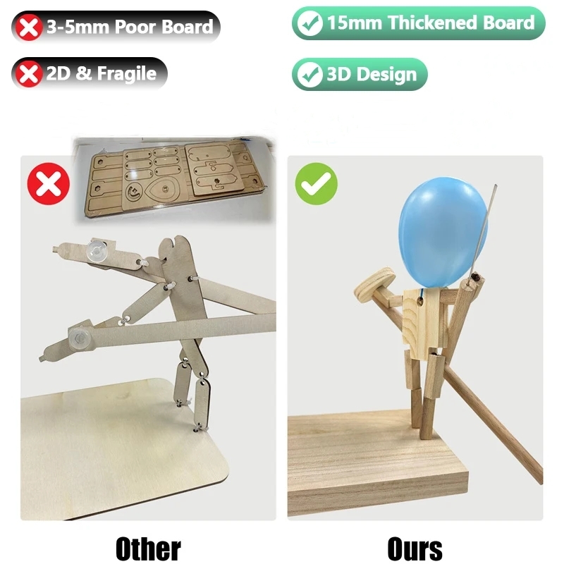 Balloon Bamboo Man Battle Handmade Wooden Fencing Puppets Wooden Bots Battle Game Two-Player Fast-Paced Balloon Battle Game. 