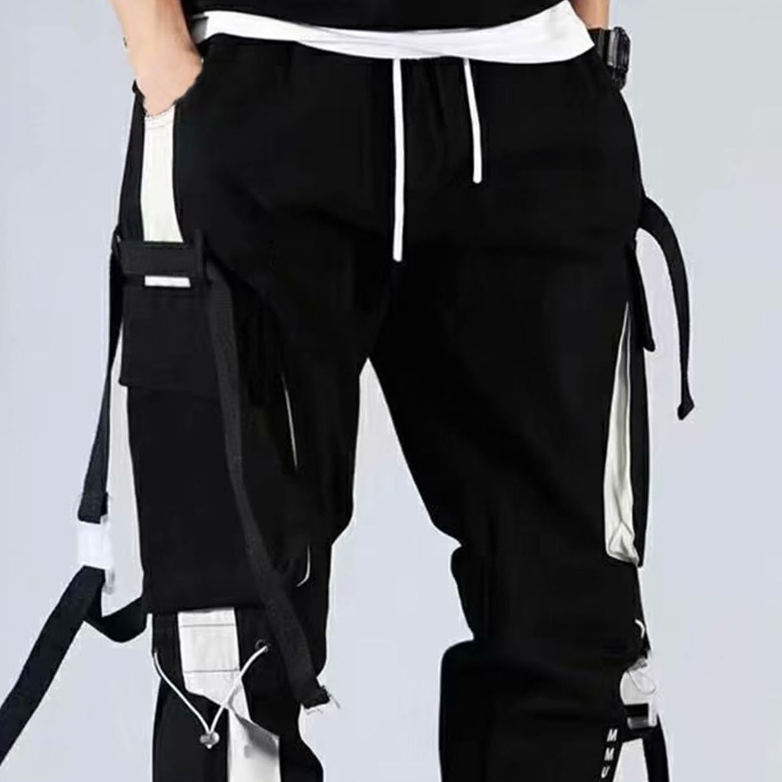 Autumn Cargo Pants Strap Design Jogger Color Stitching Cargo Pants. 
