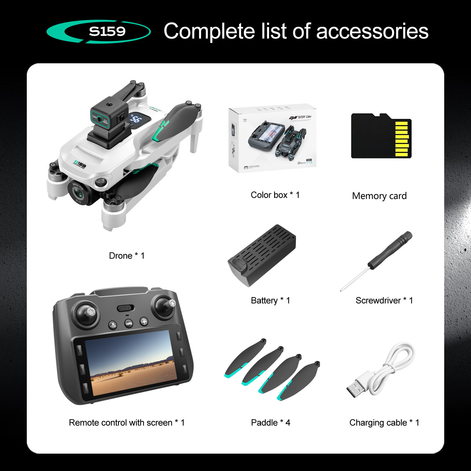S159 Drone G.P.S 5G Screen Remote Control 4K Dual Camera 360° Obstacle Avoidance with Built-in 5 inch Remote Display. 