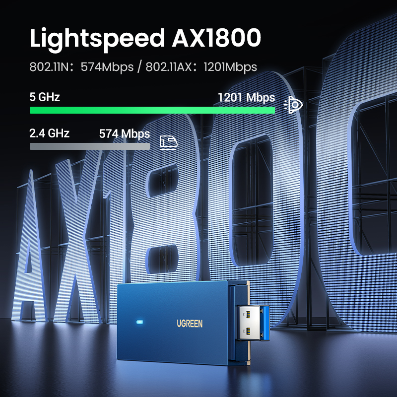UGREEN AX1800 USB WiFi 6 Adapter for PC Laptop 1800Mbps 5G 2.4G Dual Band WiFi Dongle High Speed USB 3.0 Wireless Network Adapter Plug and Play for Windows 10/11. 