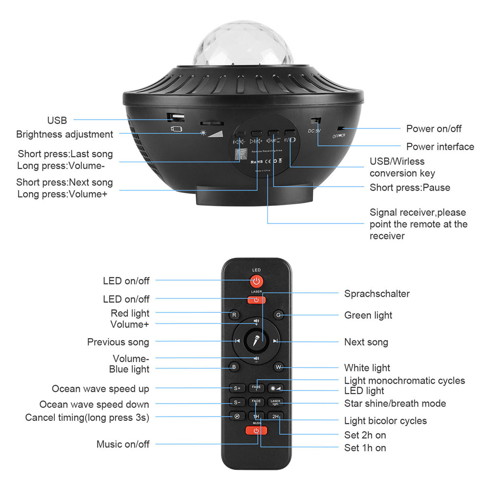 USB Starry Watermark Bluetooth Music Starlight Projector Stage Watermark Projection Lamp. 