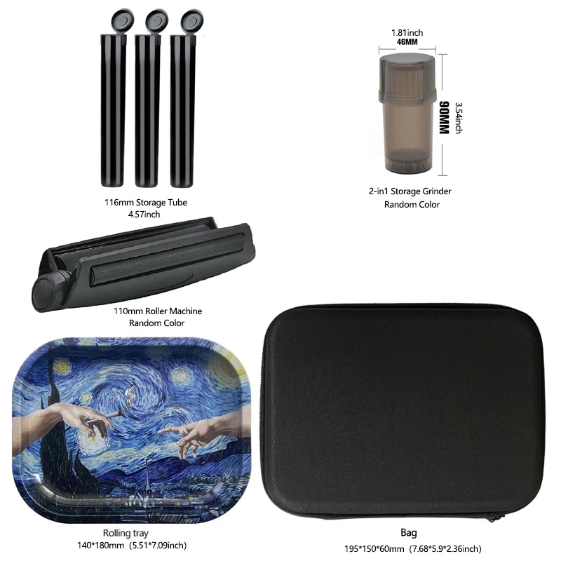 7Pcs Tobacco Kit Metal Rolling Trays Set Storage Spices Crusher Airtight Container Herb Grinder Travel Case rolling machine. 