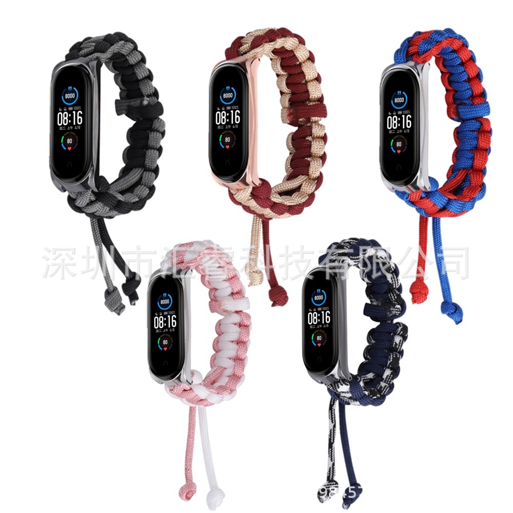For Mi Band 8/7/6/5/4/3 NFC paracord weave adjustable wristband