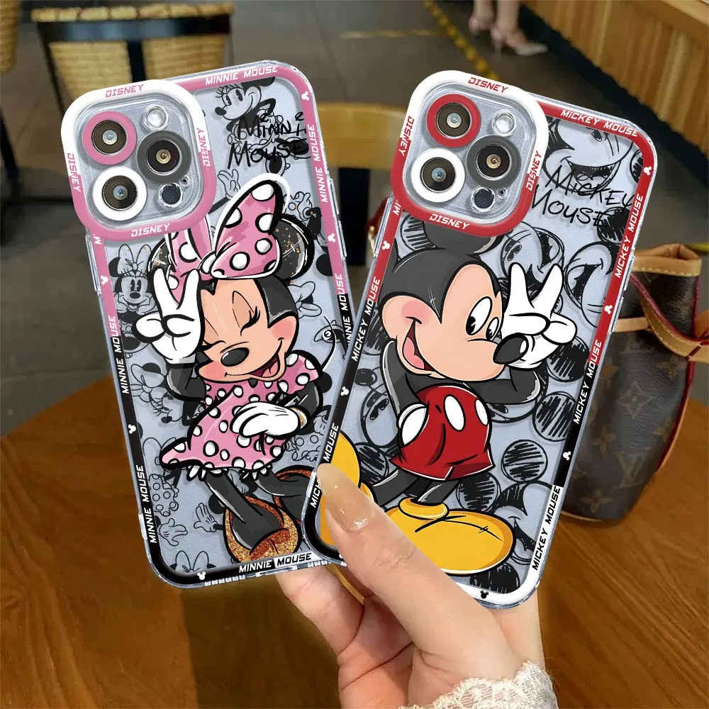 Disney Mickey Minnie Mouse Case for Apple iPhone 8 12 Mini 13 Pro Max 11 15 Plus 7 X XS SE XR 14 Pro Cover Clear Silicone. 