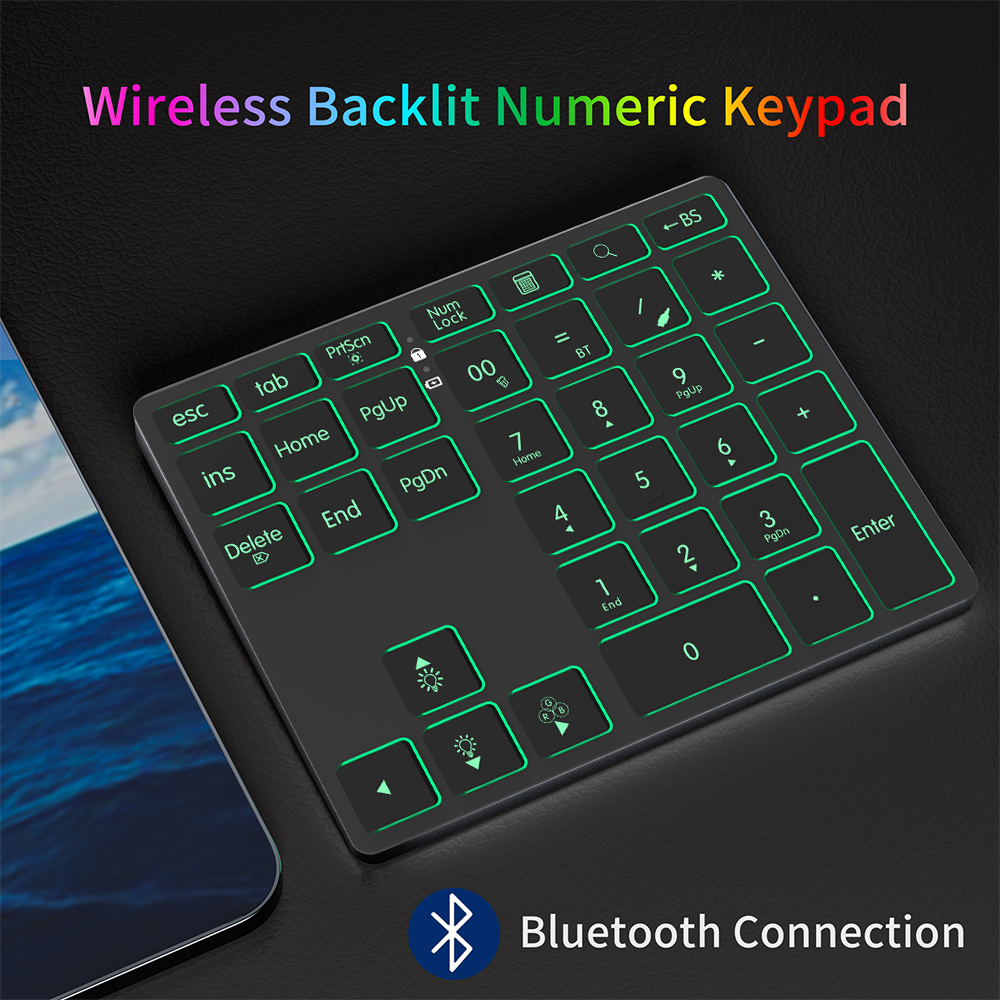 BOW 2.4G + Bluetooth Numeric Keypad Wireless Rechargeable Numpad Keyboard for iPad Laptop Wired Number Keyboard. 
