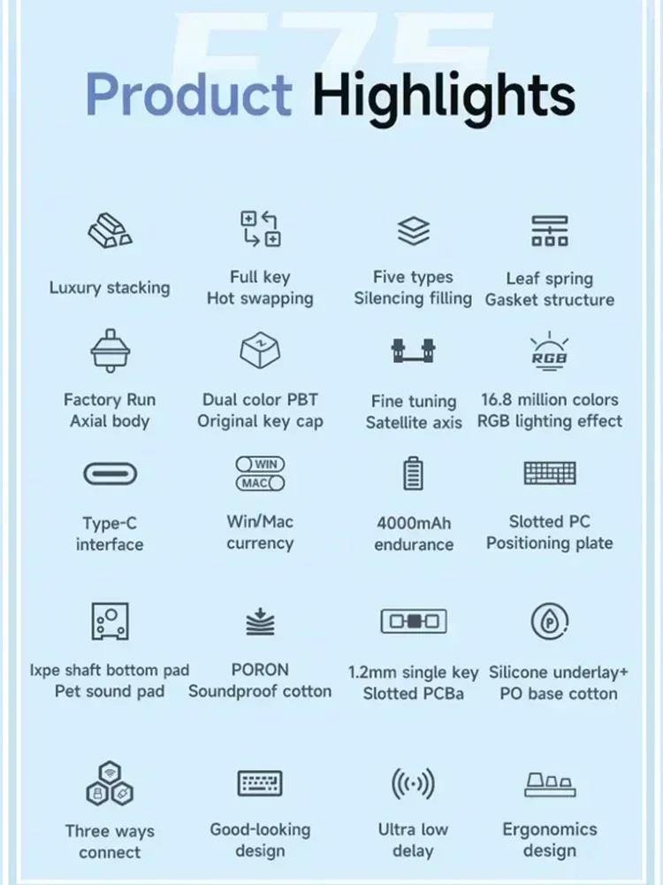 AULA F75 Wireless Mechanical Keyboard Bluetooth 2.4G Hot Swap 3 Mode Gamer Keyboard RGB Backlight Customized Gaming Keyboard. 