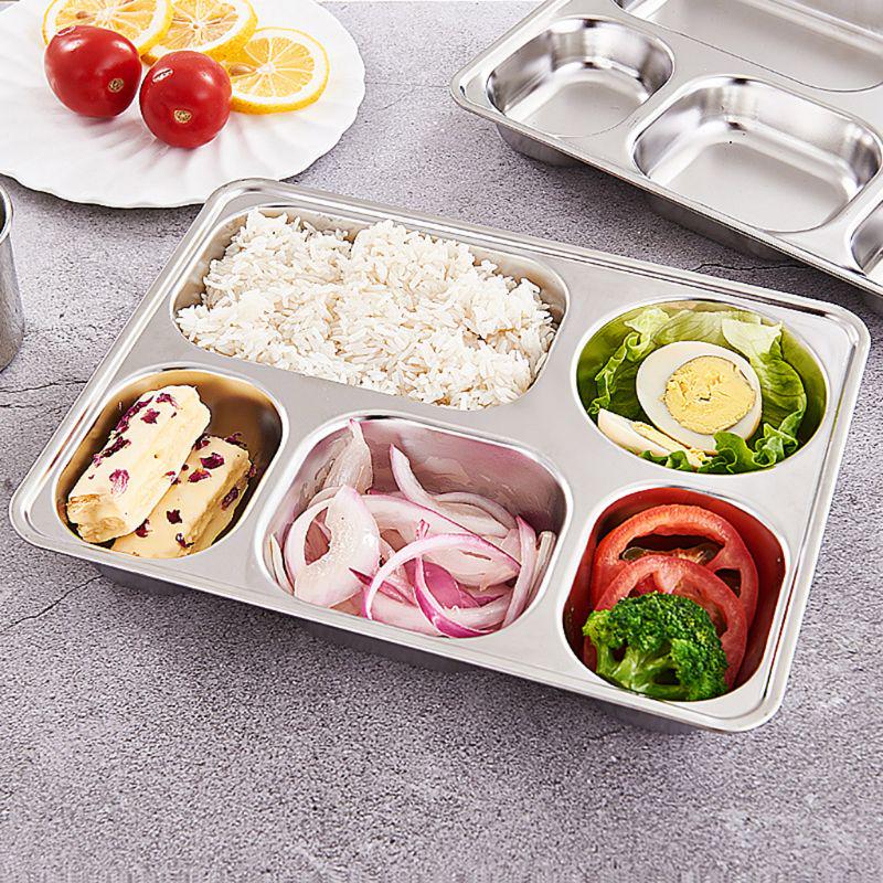 Stainless Steel 5 Compartments Divided Plate - Ideal For Precision Dining - Rectangular Design For Gourmet Serving. 