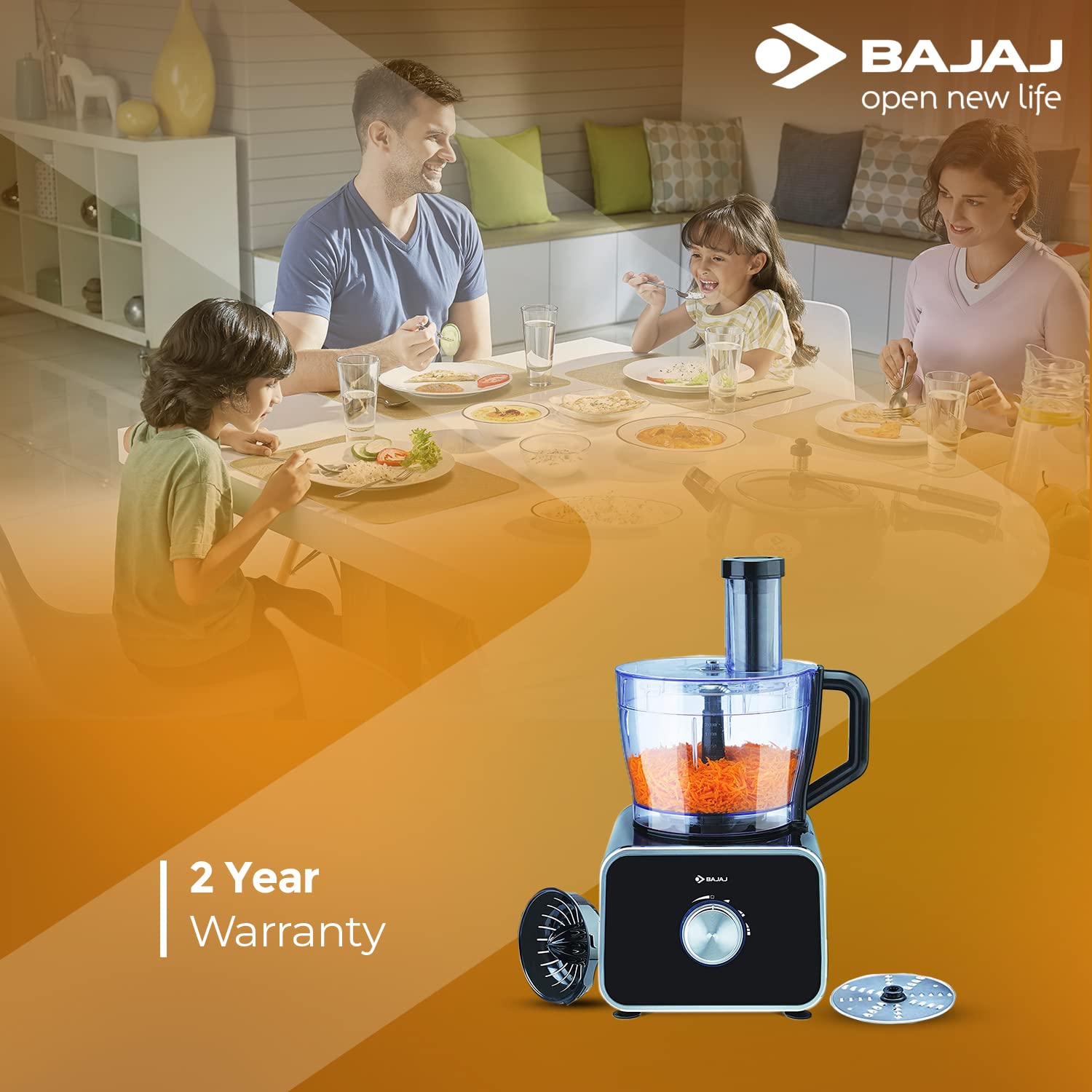 Bajaj FX-1000 DLX 1000 Watts Food Processor and Mixer Grinder with 9 attachments (Black) India. 