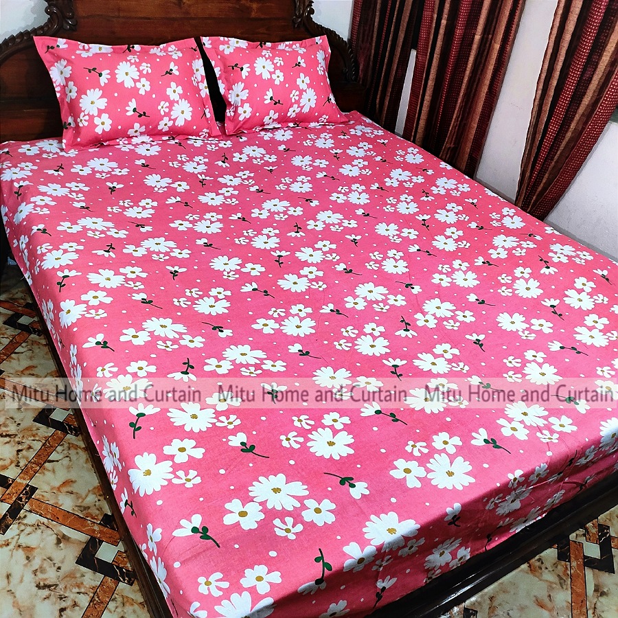 King Size Bed Sheet Set with Pillow Cover Chador set 7.5×8.25 feet Full Cotton Fabric in Red, Blue, Pink, Green - Reliable and Durable Bedding. 