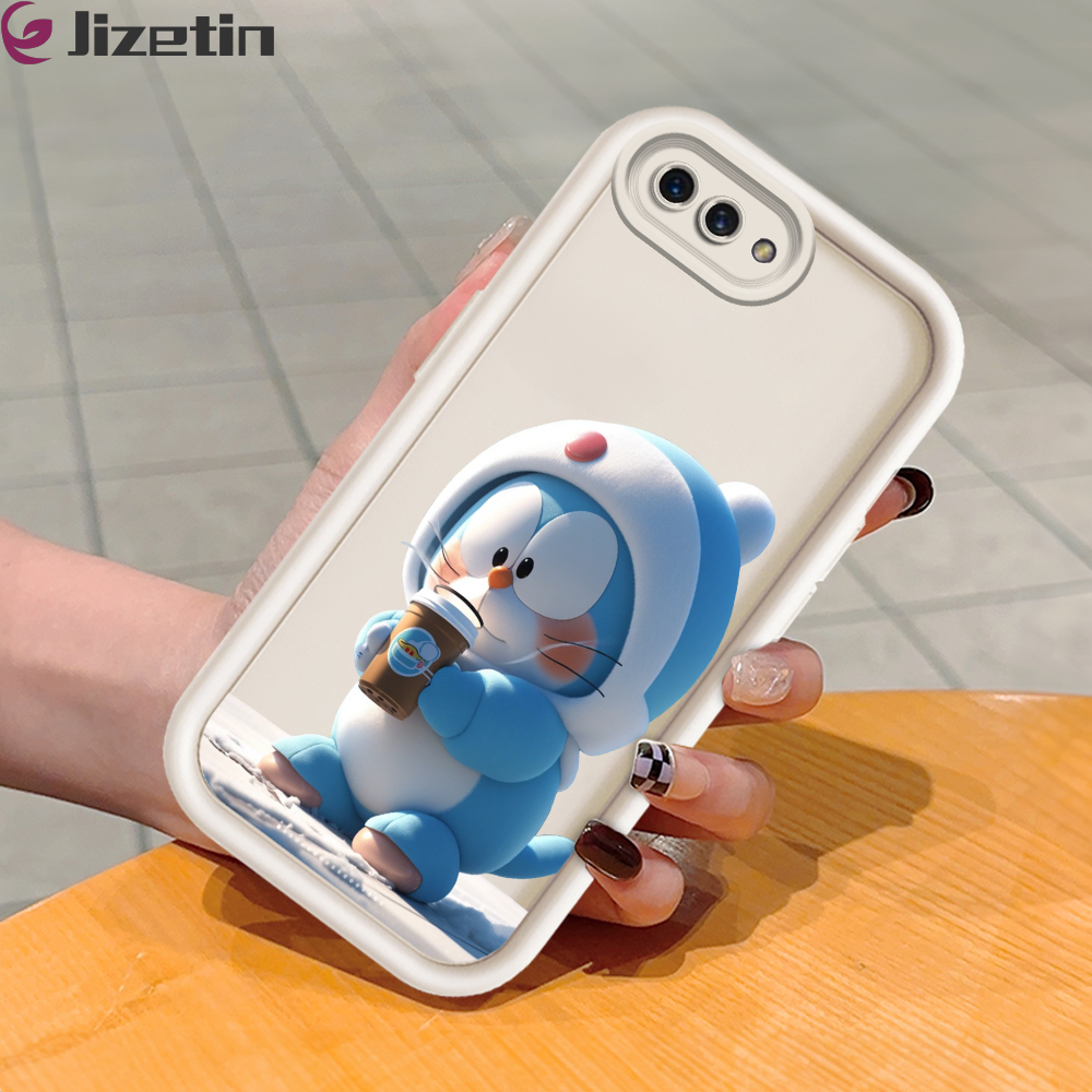 Jizetin for OPPO A3S / A12E / Realme C1 Back Cover Blue Machine Cat Ladder Camera Soft Rubber Mobile Phone Case
