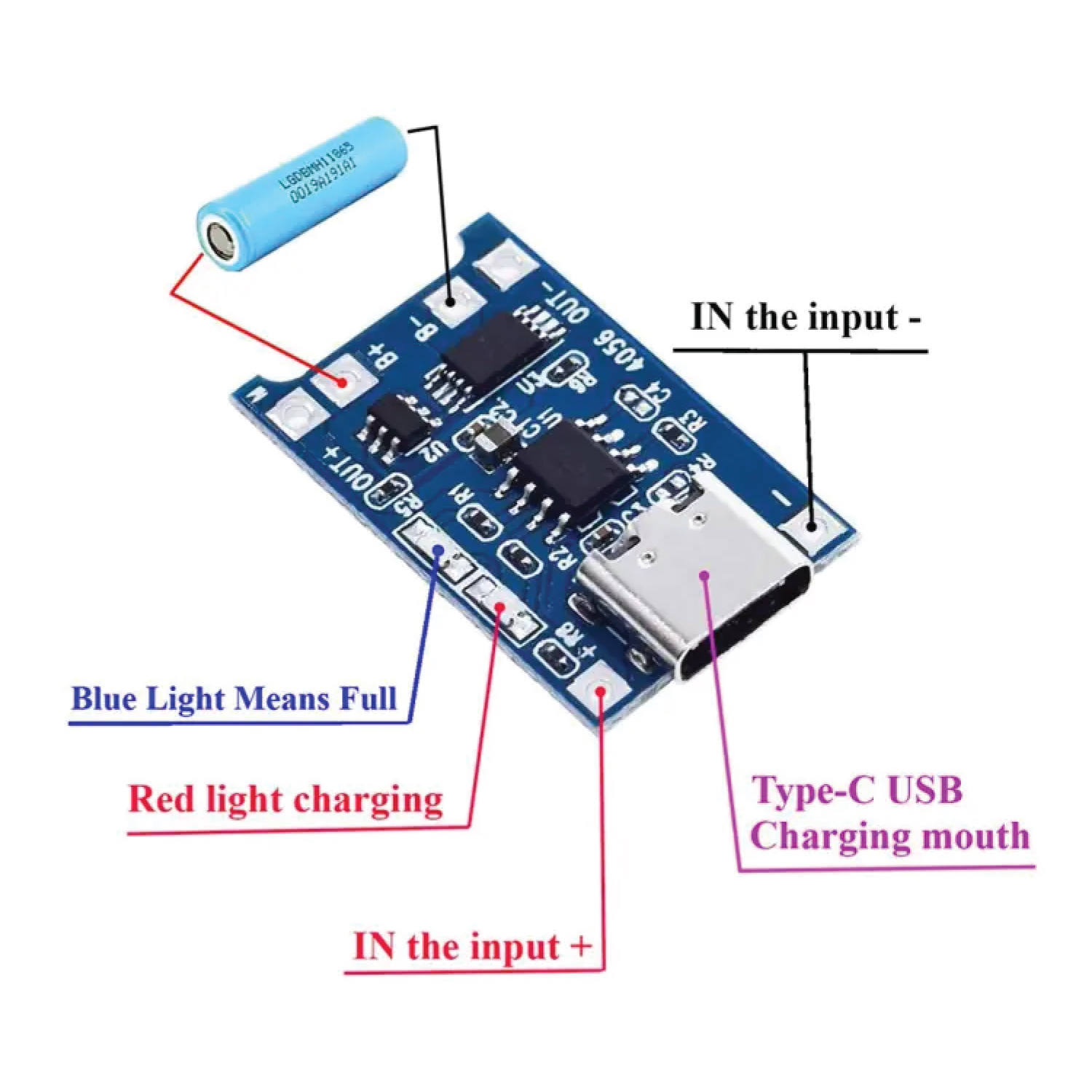 TP 4056 C Type USB Type C USB 5V 1A 18650 TP4056 Lithium Battery Charger Module Charging Board with Protection Dual Functions 1A Li-ion. 