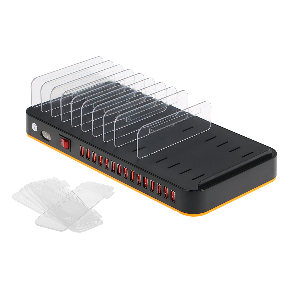 80W 15-Port Adjustable Dividers USB Charger Smart Charging Station Dock Multi Device Desktop Organizer Hub Stand with Intelligent IC Auto Detect Tech. 