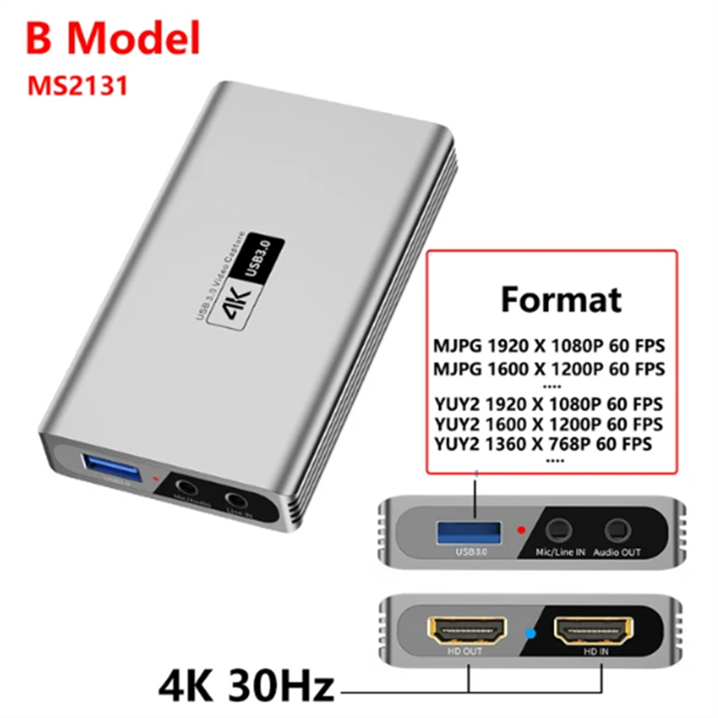 USB3.0 Video Capture Input 4K 60Hz Output 4K 30Fps 1080P 120Fps Board Capture Streaming for 4 X Capture Card(A) Easy Install. 