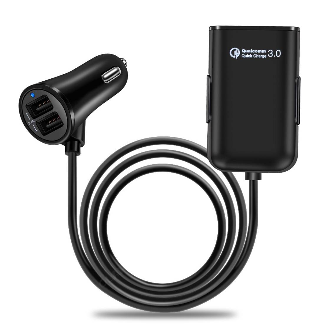 (New)HMQ-C801 1.8m 8A Max 4 Ports USB Car Charger with Extending USB HUB for Front y Back Seat Charging. 