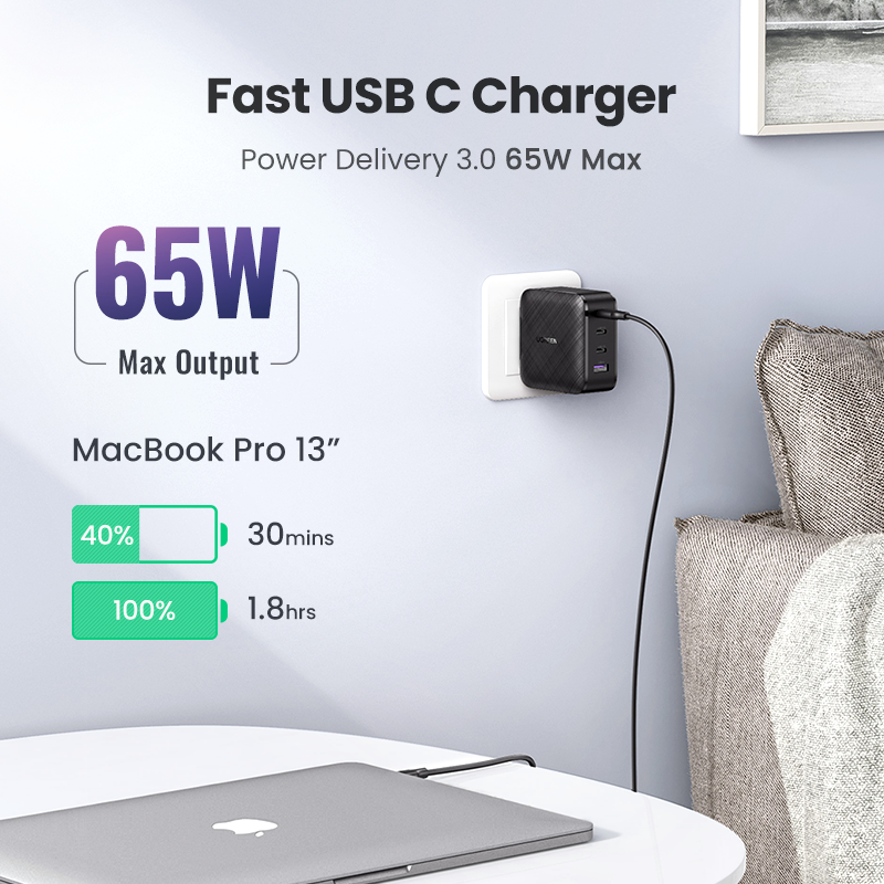 Ugreen PD 65W Charger GaN USB type C Charger  for Apple MacBook. 
