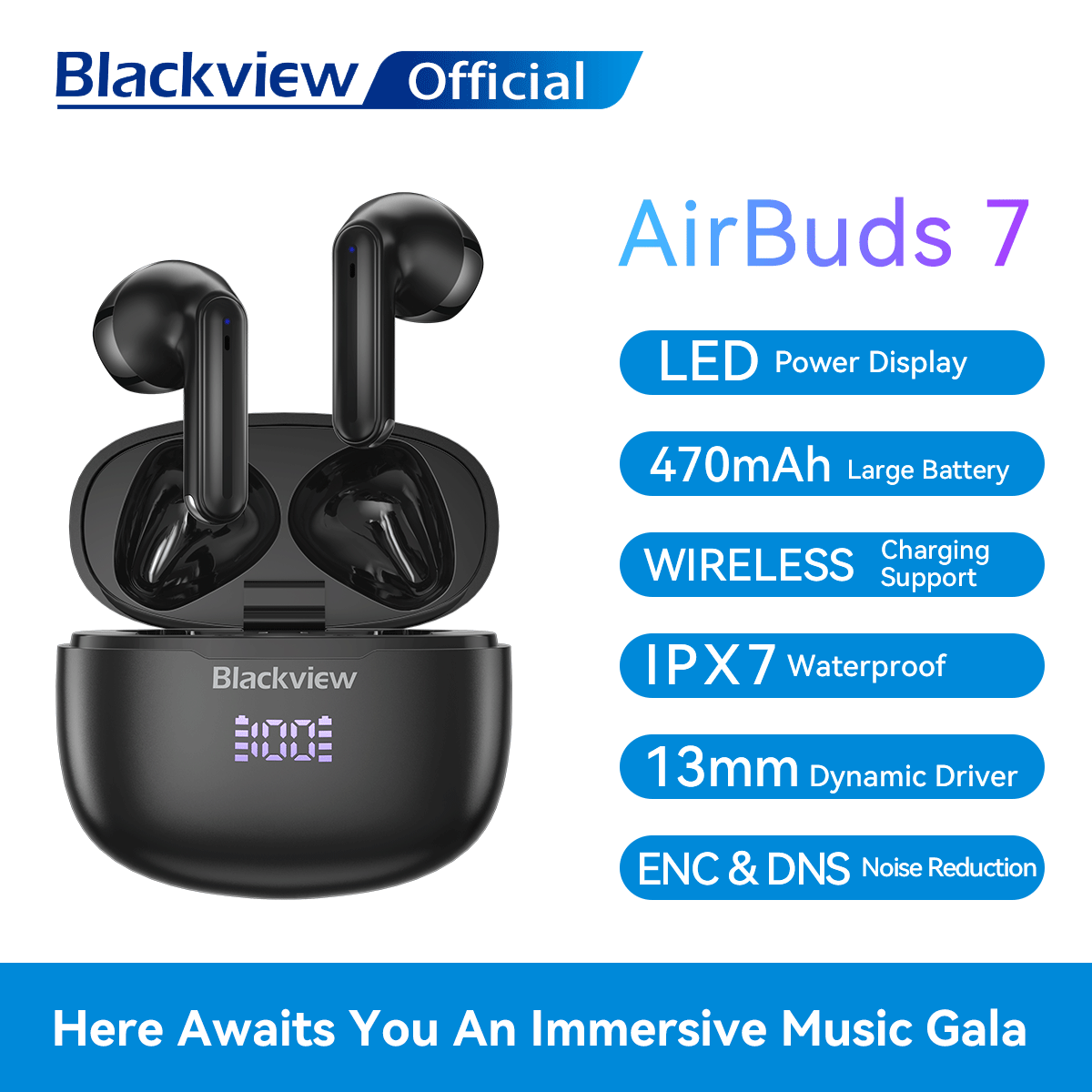 Blackview AirBuds 7 True Wireless Bluetooth Headphones TWS Earphones In Ear with Microphone Wireless Charging for Mobile Phone