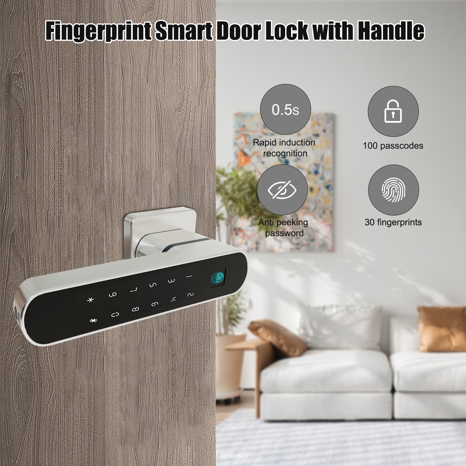 Smart door lock four in one keyless access to Tuya APP control - silver. 